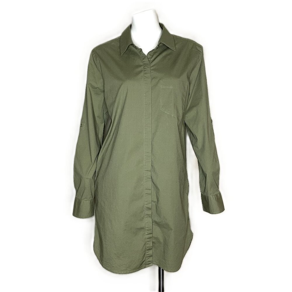Victoria's Secret VS Shirt Dress Sz 10 Olive Army Green Long Sleeve Button Down